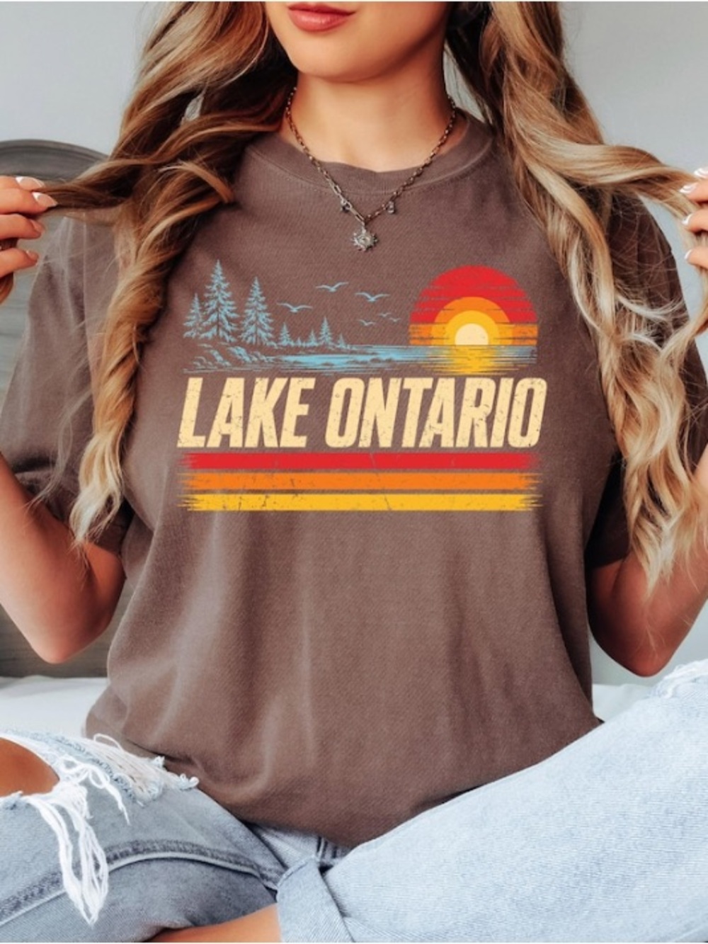 Lake Ontario Shirt, Great Lakes Sunset Graphic Tee, Retro Canada Vacation Tee